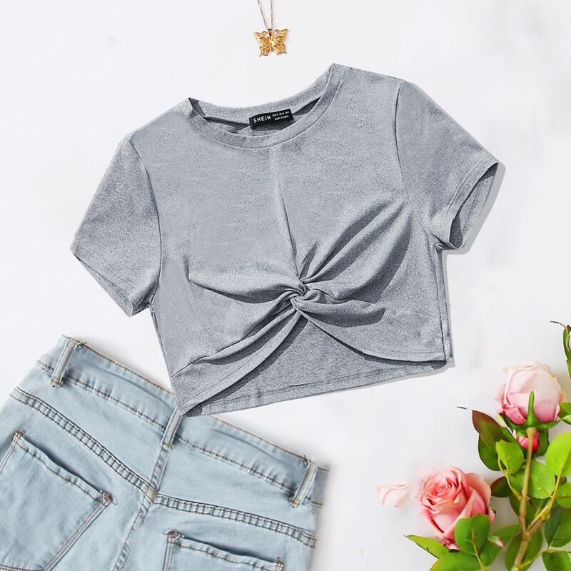 

Twist Front Crop Tee, Grey