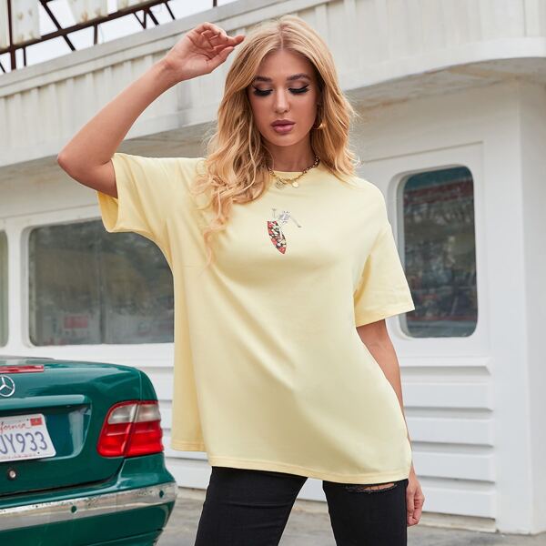 

Slogan Graphic Drop Shoulder Tee, Yellow pastel