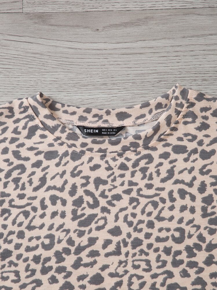 SHEIN LUNE Leopard Crew Neck Tee - Multicolor - View 3