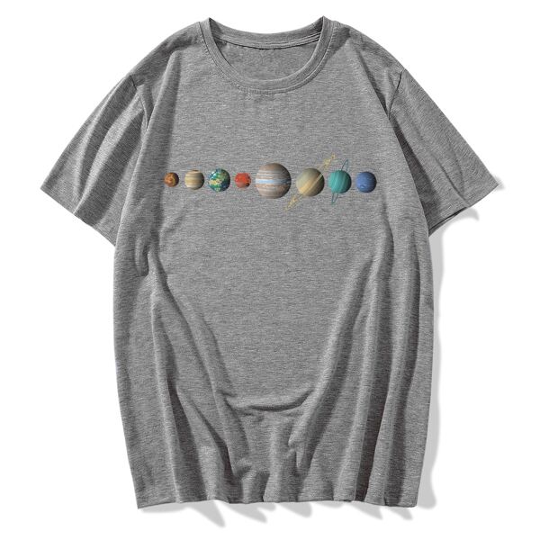 

Men Planet Print Crew Neck Tee, Grey