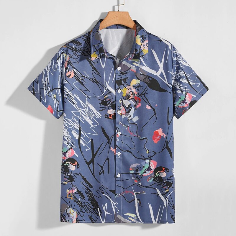 

Guys All Over Print Button Front Shirt, Multicolor