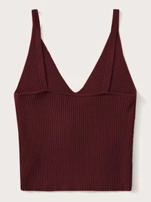 SHEIN Unity Ribbed V-Neck Crop Top - Burgundy - View 2