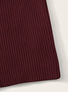 SHEIN Unity Ribbed V-Neck Crop Top - Burgundy - View 3