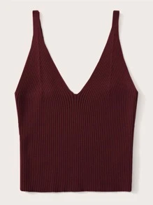 SHEIN Unity Ribbed V-Neck Crop Top - Burgundy - View 4