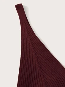 SHEIN Unity Ribbed V-Neck Crop Top - Burgundy - View 5