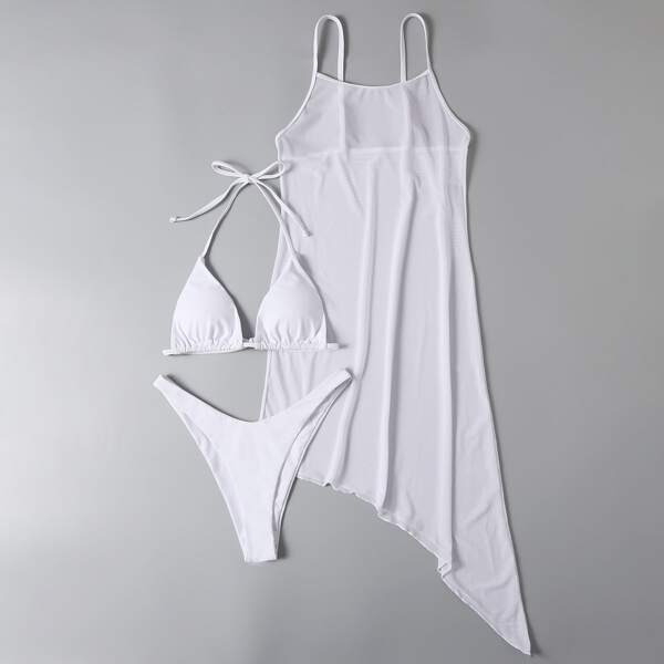 

3pack Triangle Bikini Swimsuit & Cover Up, White