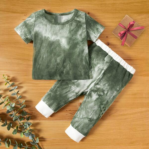 

Baby Girl Tie Dye Rib-Knit Top & Shorts Set, Green