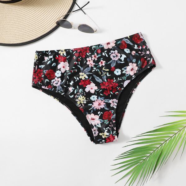 

Plus Floral Print High Waisted Bikini Panty, Multicolor