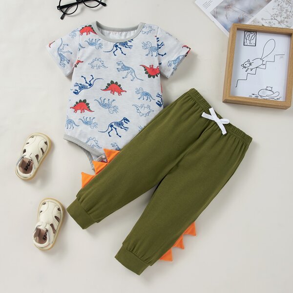 

Baby Boy Dinosaur Print Bodysuit With Sweatpants, Multicolor