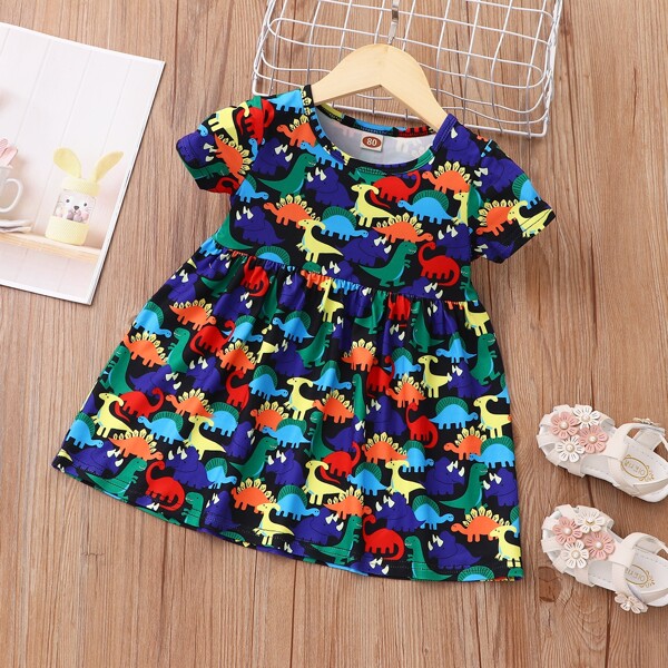 

Baby Girl Dinosaur Graphic Dress, Multicolor