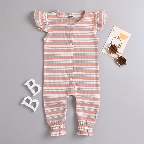 

Baby Girl Striped Ruffle Trim Jumpsuit, Multicolor