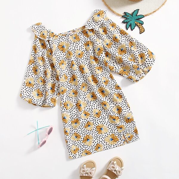 

Girls Floral & Polka Dot Tunic Dress, Multicolor