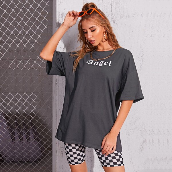 

Letter Graphic Oversized Tee, Dark grey