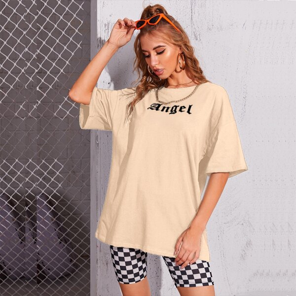 

Letter Graphic Oversized Tee, Apricot