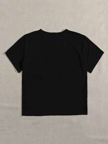 SHEIN Unity Camiseta con estampado de letra de manga corta - Negro - Ver 2