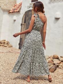 SHEIN Holidaya 滿版花卉單肩A字型連衣裙 - 彩色 - 查看 2