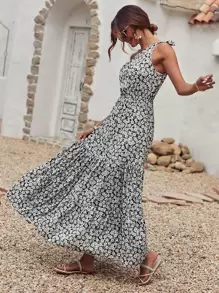 SHEIN Holidaya 滿版花卉單肩A字型連衣裙 - 彩色 - 查看 5