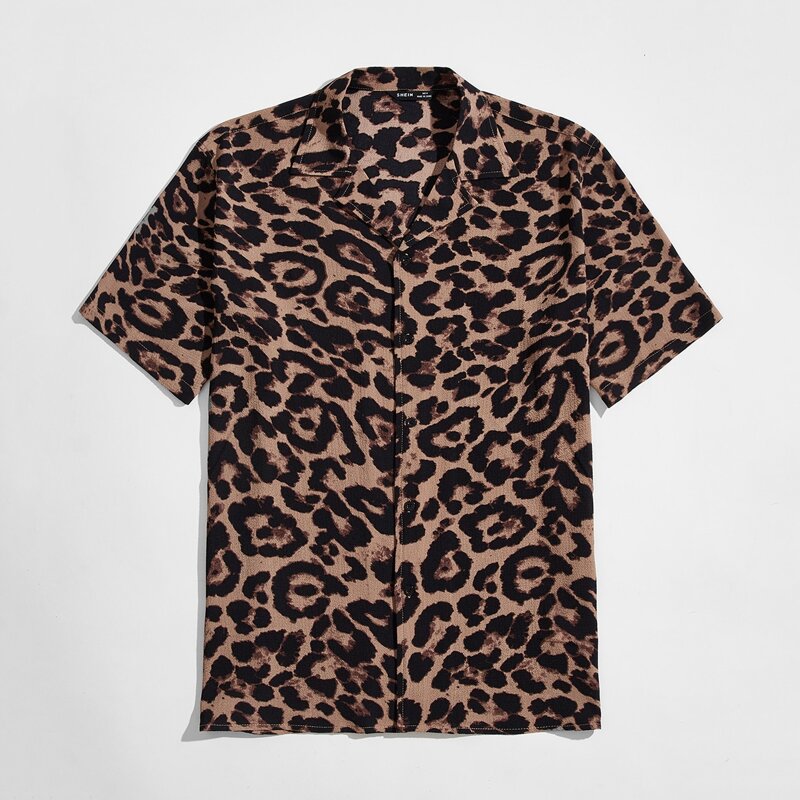 

Guys Leopard Print Single Breasted Shirt, Multicolor