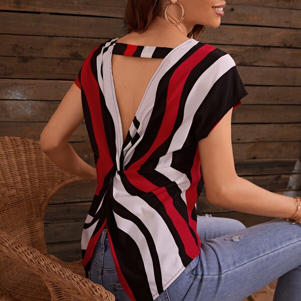 

Twist Back Colorful Stripe Blouse, Multicolor