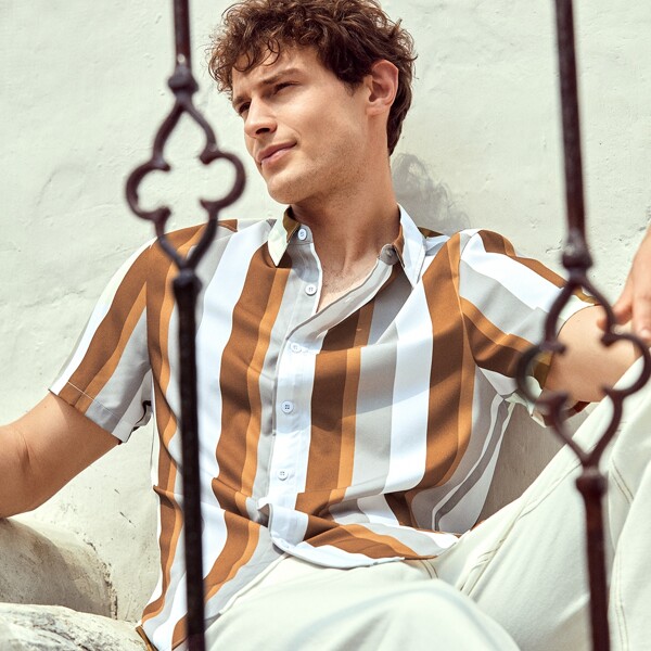 

Men Striped Single Breasted Shirt, Multicolor