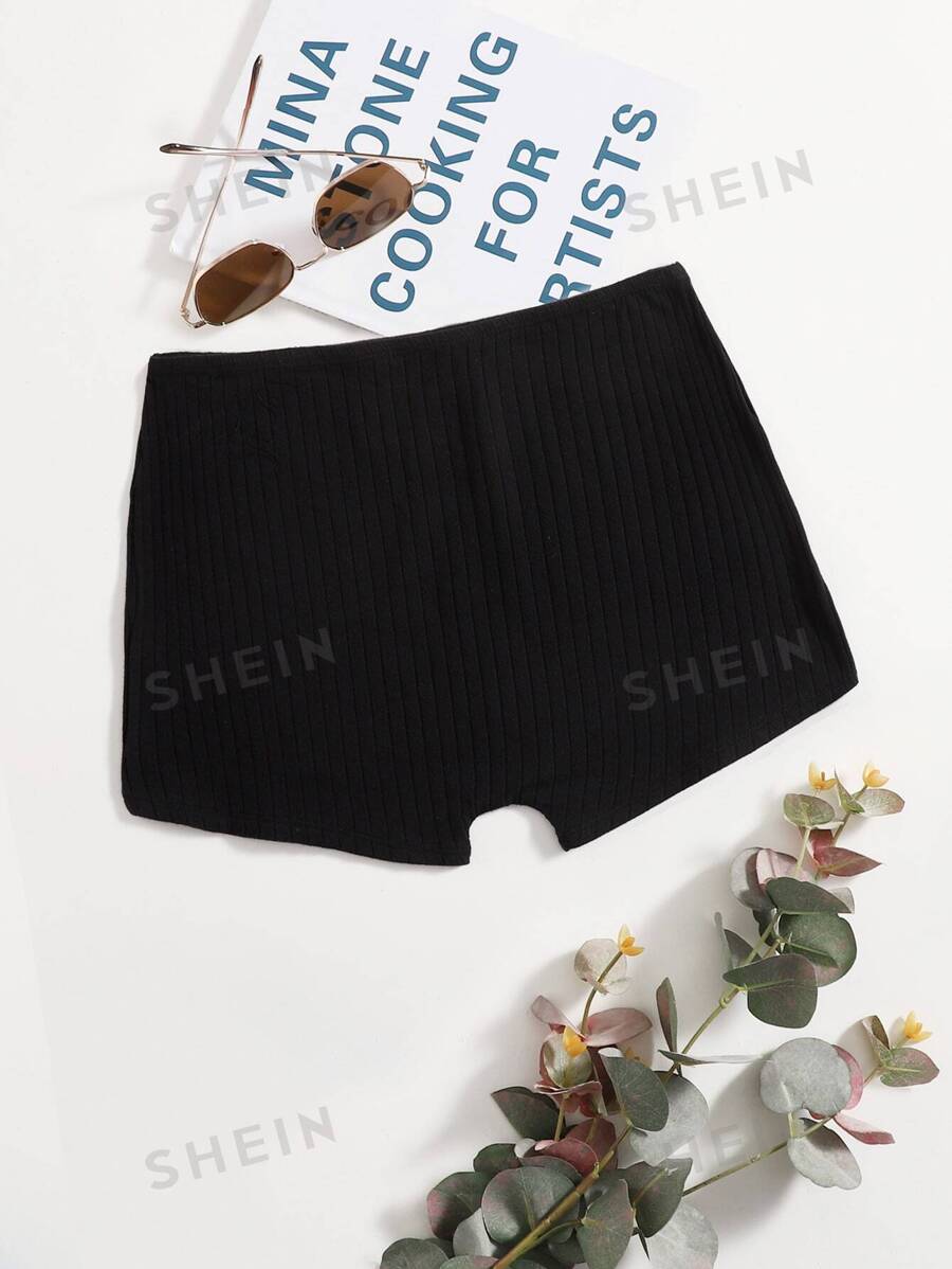 SHEIN EZwear Leggings Canalé Liso Casual - Negro - Ver 1