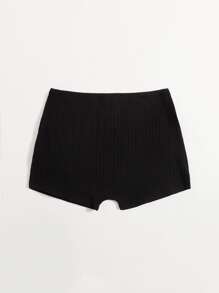 SHEIN EZwear Solid Rib-knit Cycling Shorts - Black - View 2