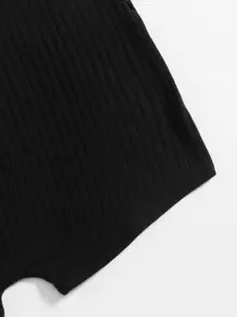 SHEIN EZwear Solid Rib-knit Cycling Shorts - Black - View 5