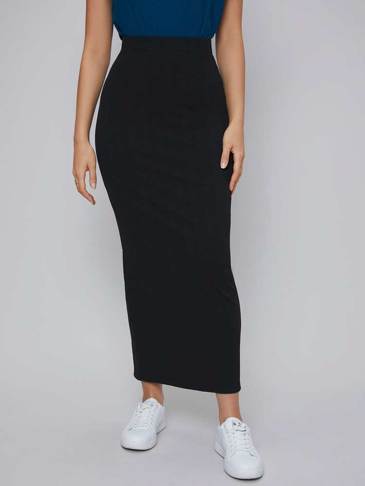 Mulvari Split Back Pencil Skirt - Black - View 3