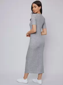 Seusyu Single Breasted Rib-knit Dress - Light Grey - View 2