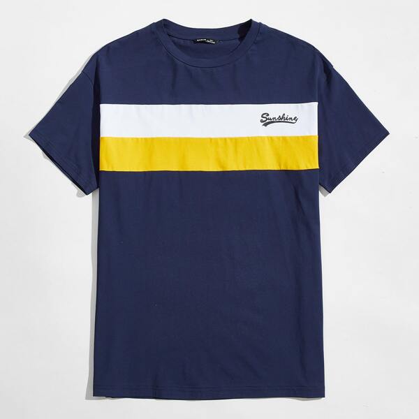 

Men Letter and Colorblock Top, Multicolor