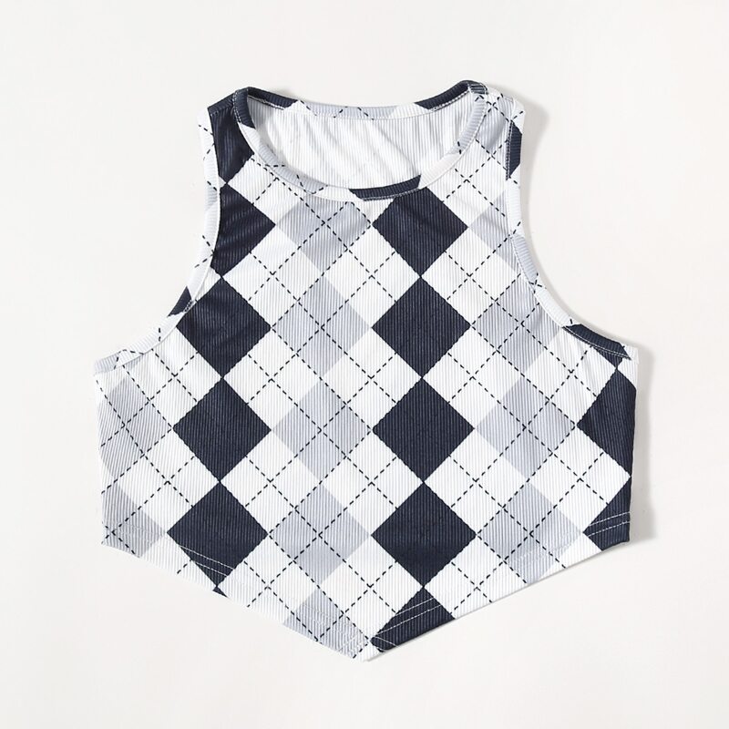 

Argyle Pattern Ribbed Tank Top, Multicolor