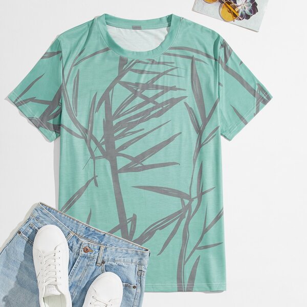 

Men Graphic Print Round Neck Tee, Mint green