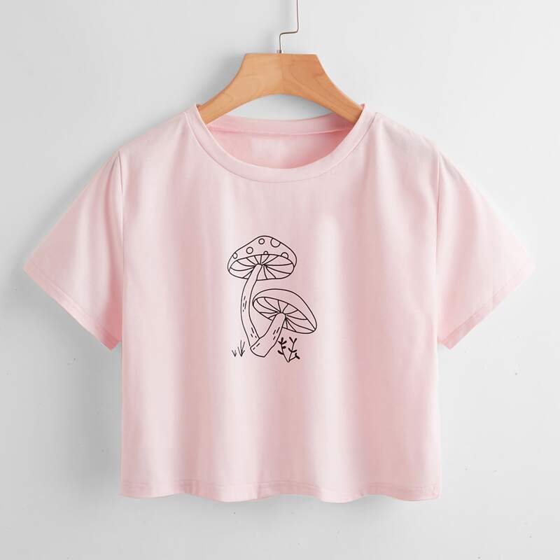 

Mushroom Graphic Crop Tee, Baby pink