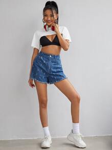 SHEIN Coolane 素色超短版上衣不附帶胸罩 - 白色 - 查看 4