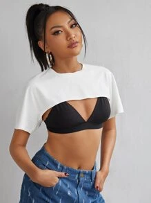 SHEIN Coolane 素色超短版上衣不附帶胸罩 - 白色 - 查看 5