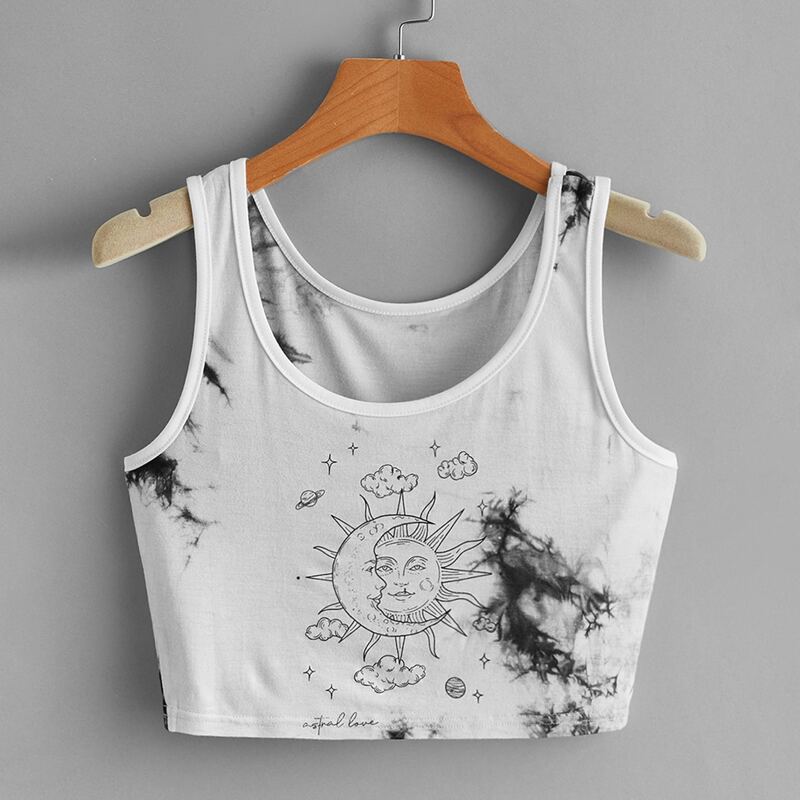 

Sun & Moon Graphic Tie Dye Tank Top, Multicolor