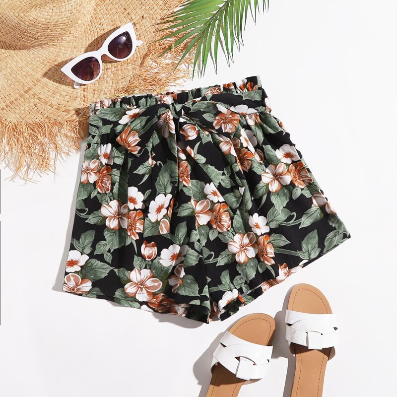

Paperbag Waist Floral Print Shorts, Multicolor