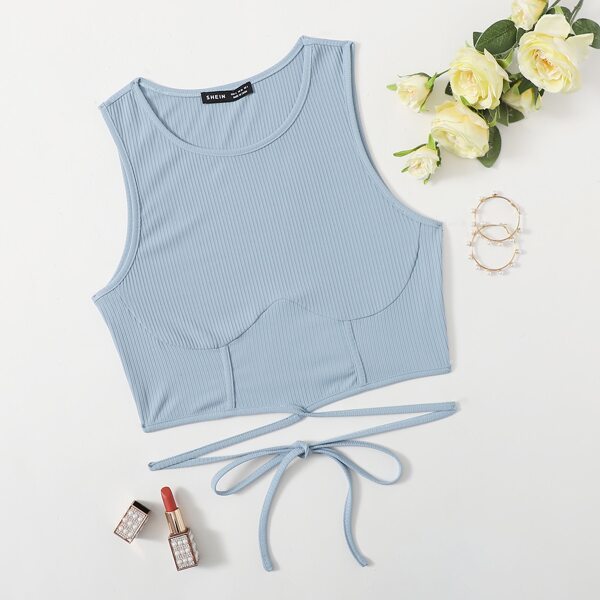 

Rib-Knit Knot Tank Top, Baby blue