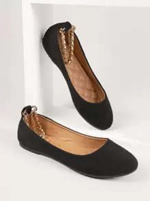 人造絨面鏈條踝帶平底鞋