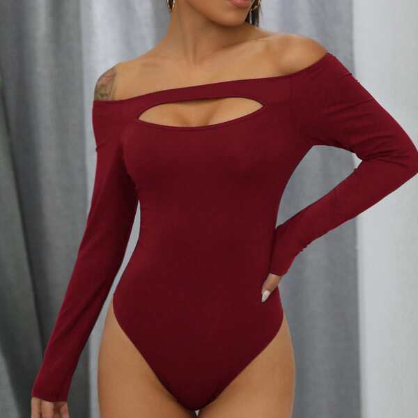 

Off-shoulder Peekaboo Bodysuit, Burgundy