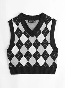 Chaleco jersey con patrón de rombo - Multicolor - Ver 3