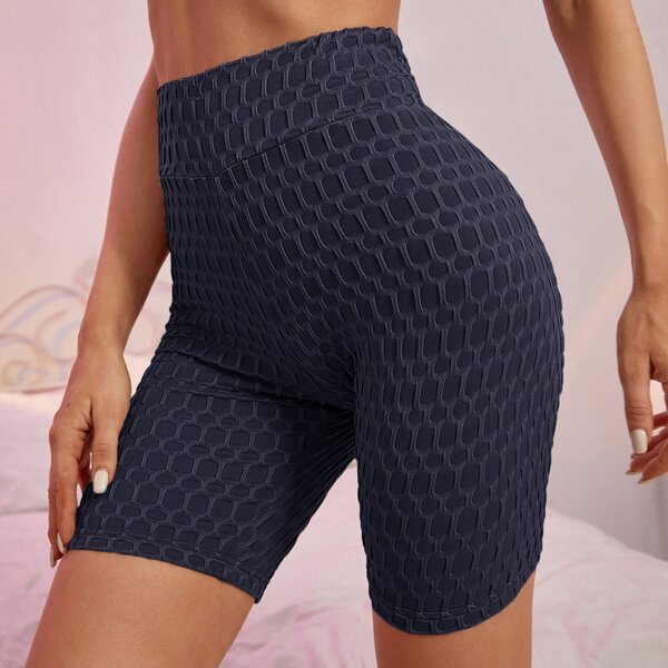 

High Waist Solid Biker Shorts, Navy blue
