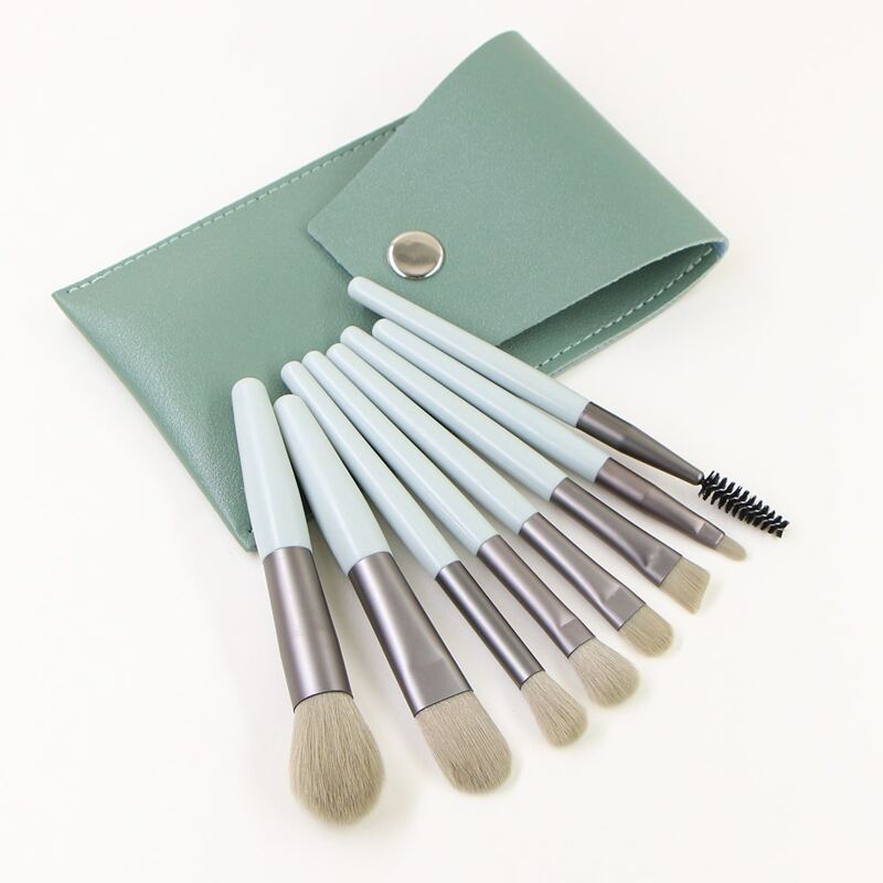

8pcs Makeup Brush Set & 1pc Storage Bag, Green
