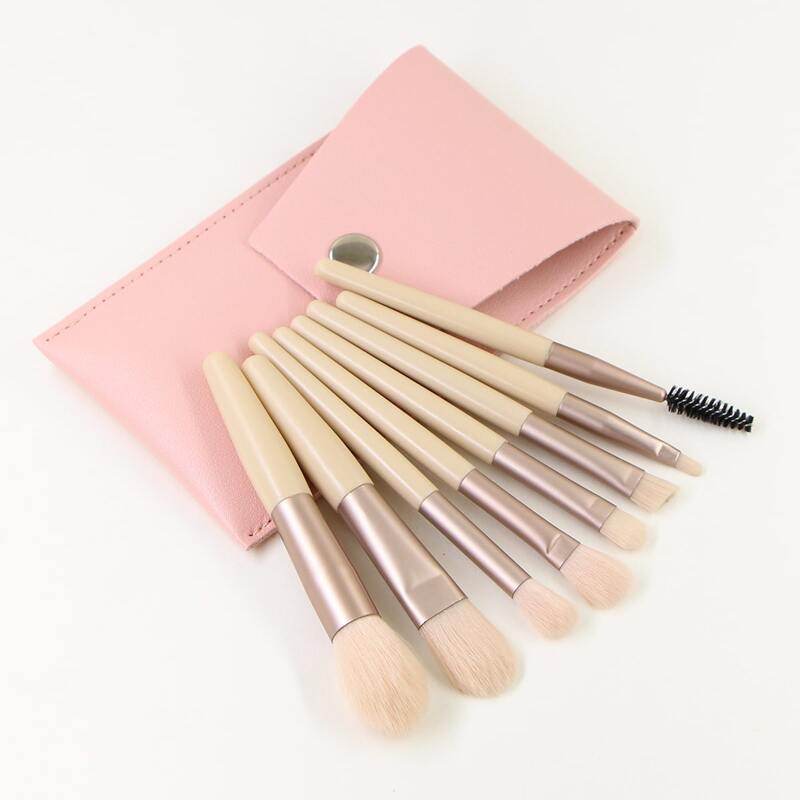 

8pcs Makeup Brush Set & 1pc Storage Bag, Beige