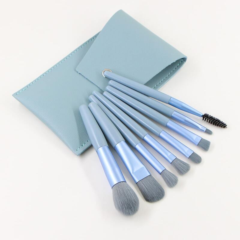 

8pcs Makeup Brush Set & 1pc Storage Bag, Baby blue