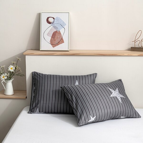 

1pair Striped Pattern Pillowcase Without Filler, Grey