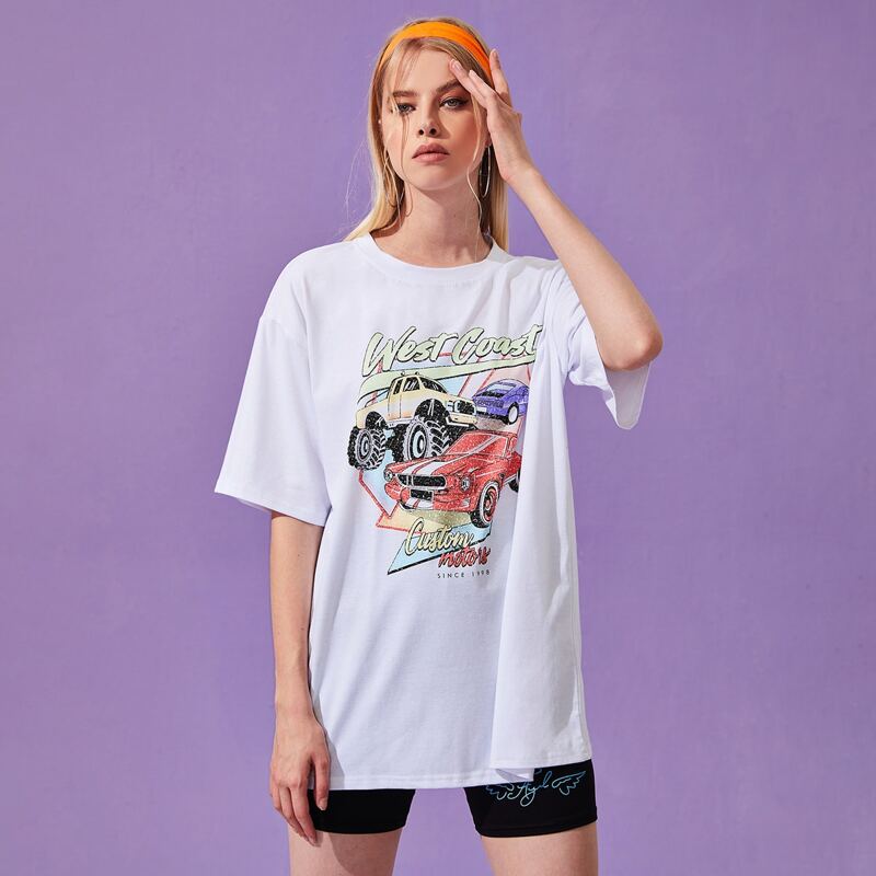 

Letter Car Graphic Oversized Tee, White