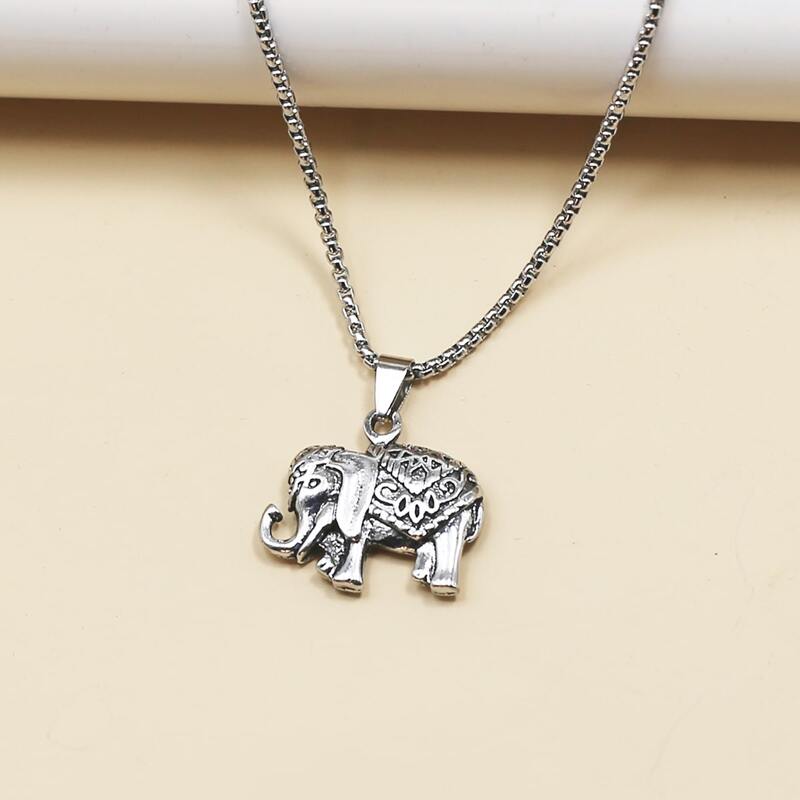 

Guys Elephant Pendant Necklace, Silver
