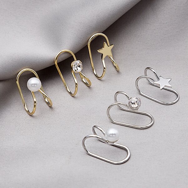 

6pcs Rhinestone Detail Ear Cuff, Multicolor