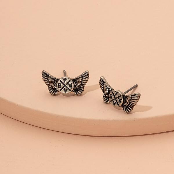 

Wing Decor Stud Earrings, Antique silver